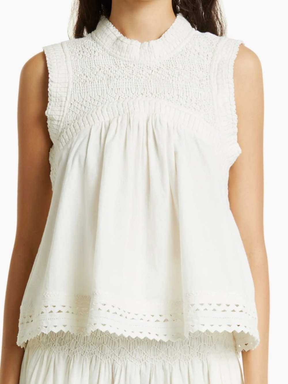 Sea New York Willa Cream Smocked Sleeveless Top with Tassel Tie